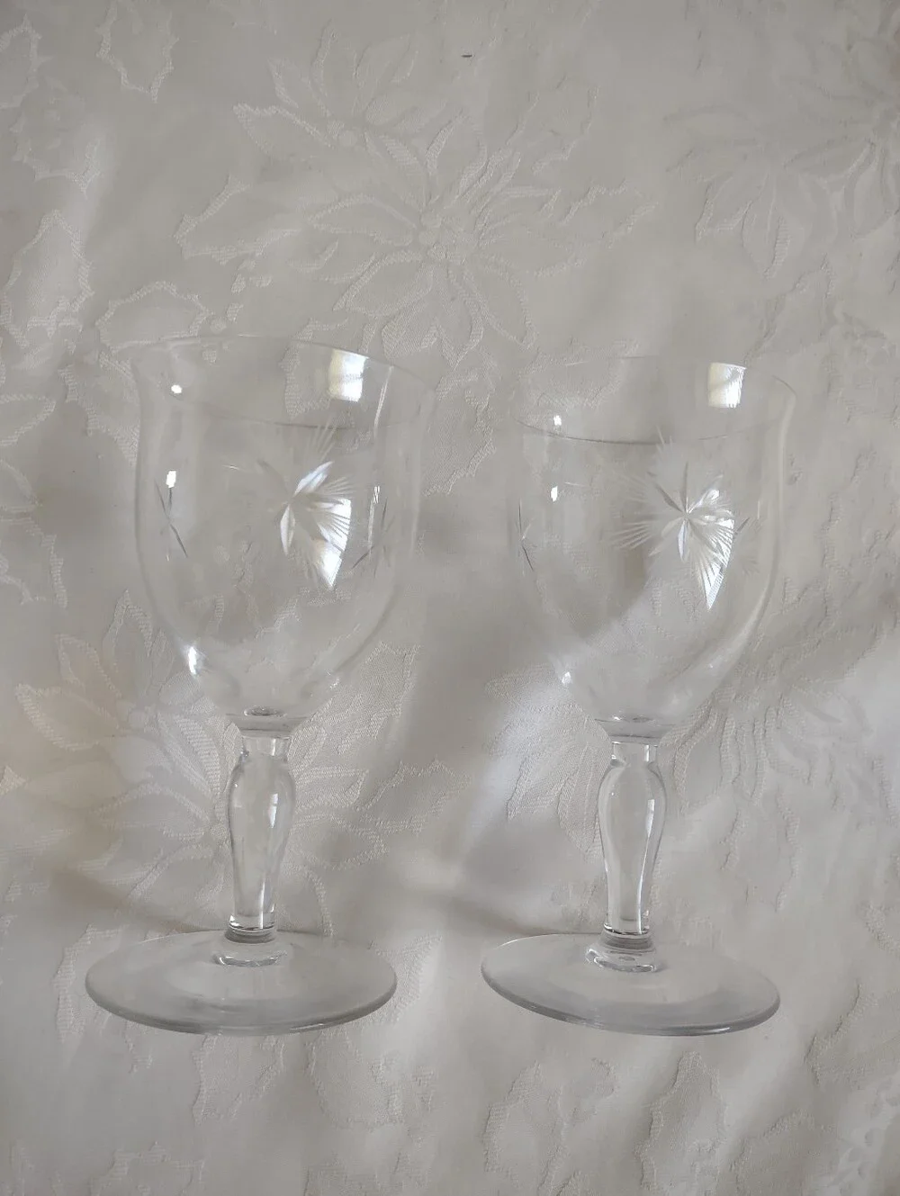 Star Flower Etched Stemmed Tall Glasses Crystal Wine Champagne